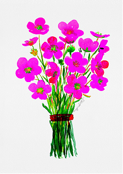 Pink flower bouquet - watercolor artwork