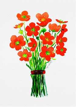 Red flower bouquet - watercolor artwork