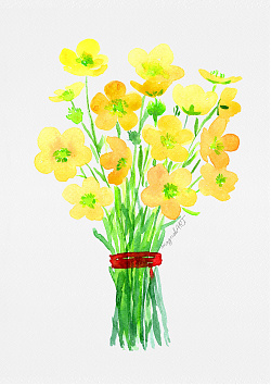 Yellow flower bouquet - watercolor artwork