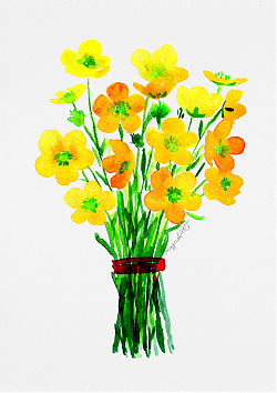 Dark yellow flower bouquet - watercolor artwork