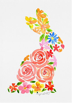 Floral bunny - watercolor artwork