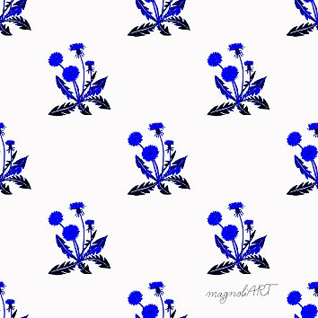 Dandelion spot blue white BK22-A7 - seamless repeat pattern with watercolor elements