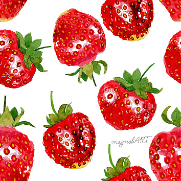 Juicy strawberries  - seamless repeat pattern with watercolor elements