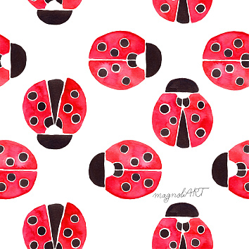 Sweet ladybugs 1 - seamless repeat pattern with watercolor elements