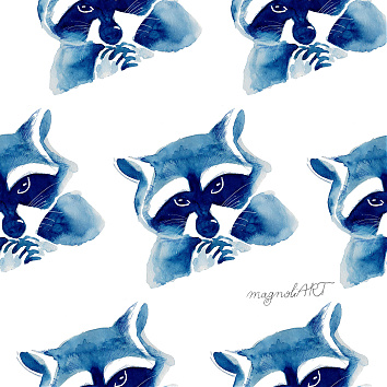 Artistic raccoons 1 - seamless repeat pattern with watercolor elements
