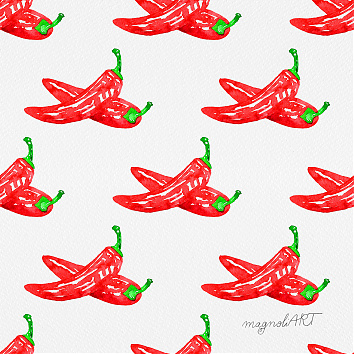 Red chili peppers pattern - seamless repeat pattern with watercolor elements