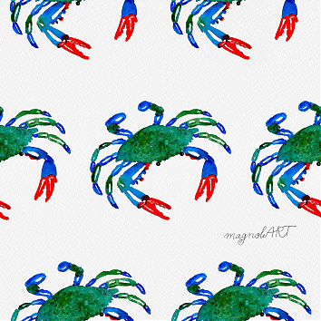 Blue cabs pattern - seamless repeat pattern with watercolor elements