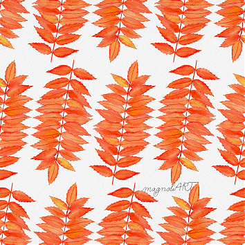 Orange staghorn sumac pattern - seamless repeat pattern with watercolor elements