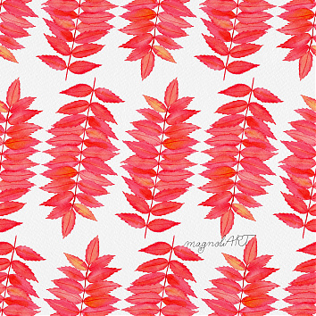 Red staghorn sumac pattern - seamless repeat pattern with watercolor elements