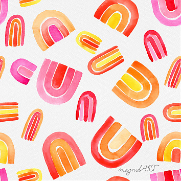 Cute rainbows - seamless repeat pattern with watercolor elements