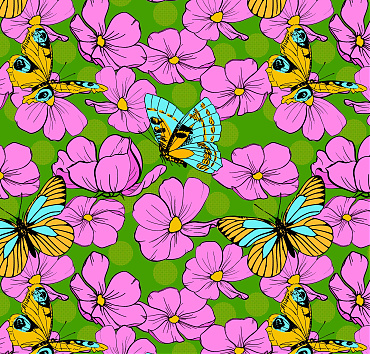 Spring breeze hero BK22-A29 - Pink flowers with yellow-blue butterflies