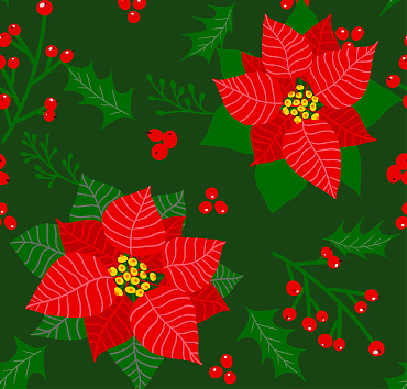 Christmas botanicals, poinsettias, berries, hollies BK22-B2 - digital seamless repeat pattern