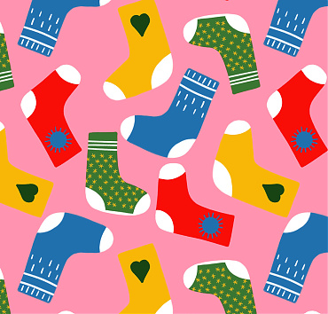 Christmas socks pink background BK23-A2 - digital seamless repeat pattern