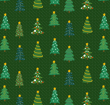 Decorated christmas trees and tiny snowflakes  BK23-A9with green background  - Scale 30%digital seamless repeat pattern
