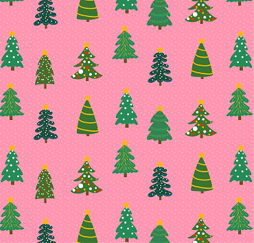 Decorated christmas trees and tiny snowflakes BK23-A10with pink background  - Scale 30%digital seamless repeat pattern