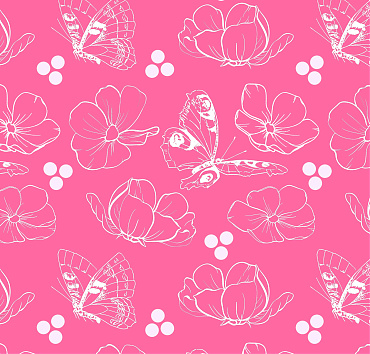 Spring breeze secondary pink BK22-A24 - seamless repeat pattern with hand-drawn butterflies and flowers