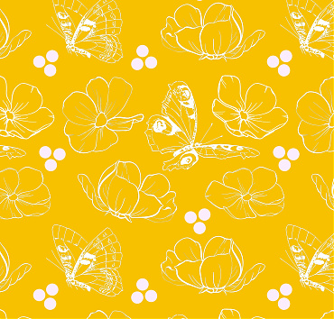 Spring breeze secondary yellow BK22-A21 - seamless repeat pattern with hand-drawn butterflies and flowers