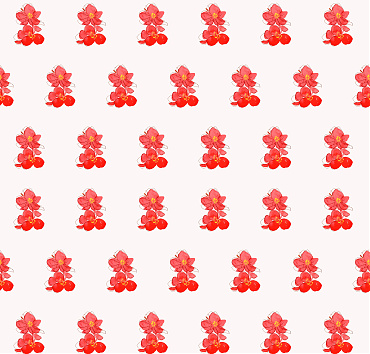 Chaenomeles flowers as spot pattern BK23-A20 - Seamless repeat pattern with watercolor flowers and ink details
