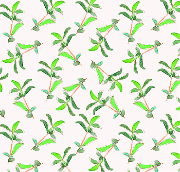 Chaenomeles leaves BK23-A22 - Seamless repeat pattern with watercolor flowers and ink details