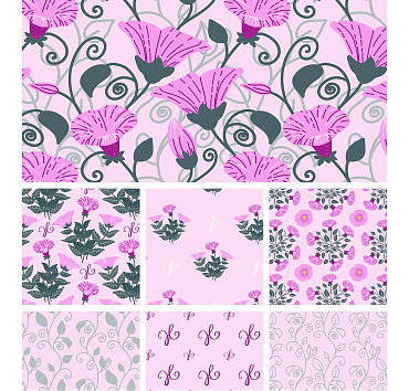 Flourishing Petunias /pink/ - seamless patterns in a collection for buying or licensing, the whole group, or a single pattern 
