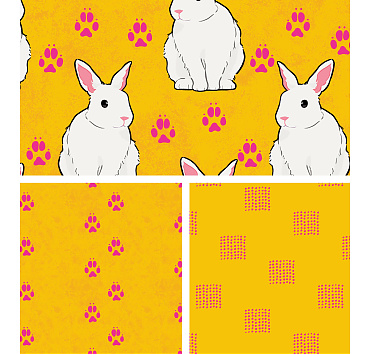 Happy Hopping Bunnies collection - seamless patterns in a collection for buying or licensing, the whole group, or a single pattern 