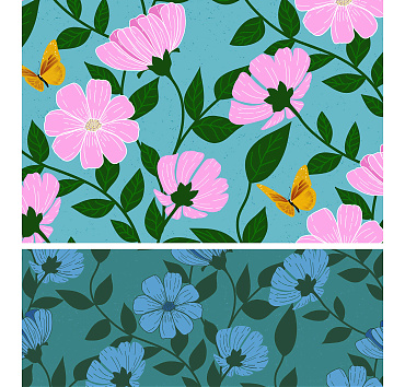 The beauty of butterfly flowers - seamless patterns in a collection for buying or licensing, the whole group, or a single pattern 