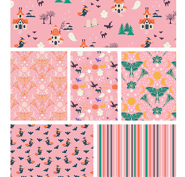 Retro Pop Halloween with Light pink - seamless patterns in a collection for buying or licensing, the whole group, or a single pattern 