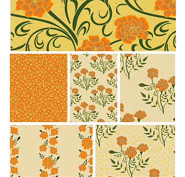 Golden Blossoms: The Marigold Pattern Collection 3 - seamless patterns in a collection for buying or licensing, the whole group, or a single pattern 