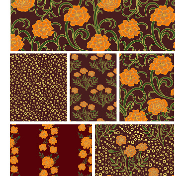 Golden Blossoms: The Marigold Pattern Collection 1 - seamless patterns in a collection for buying or licensing, the whole group, or a single pattern 