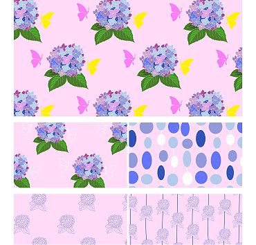 Serene Hydrangea Dreams - seamless patterns in a collection for buying or licensing, the whole group, or a single pattern 